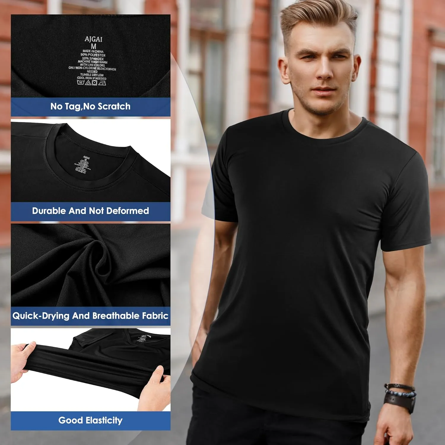 2&5 Pack Men's Sports T Shirts,Crew Neck Breathable Quick-Dry Short Sleeve, Lightweight Tee for Athletic Running