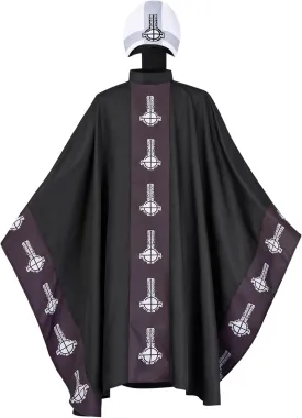 Catholic Priest Chasuble Vestments with Cap-Liturgical Mass Robe Round Collar for Church Services, Halloween Clergy