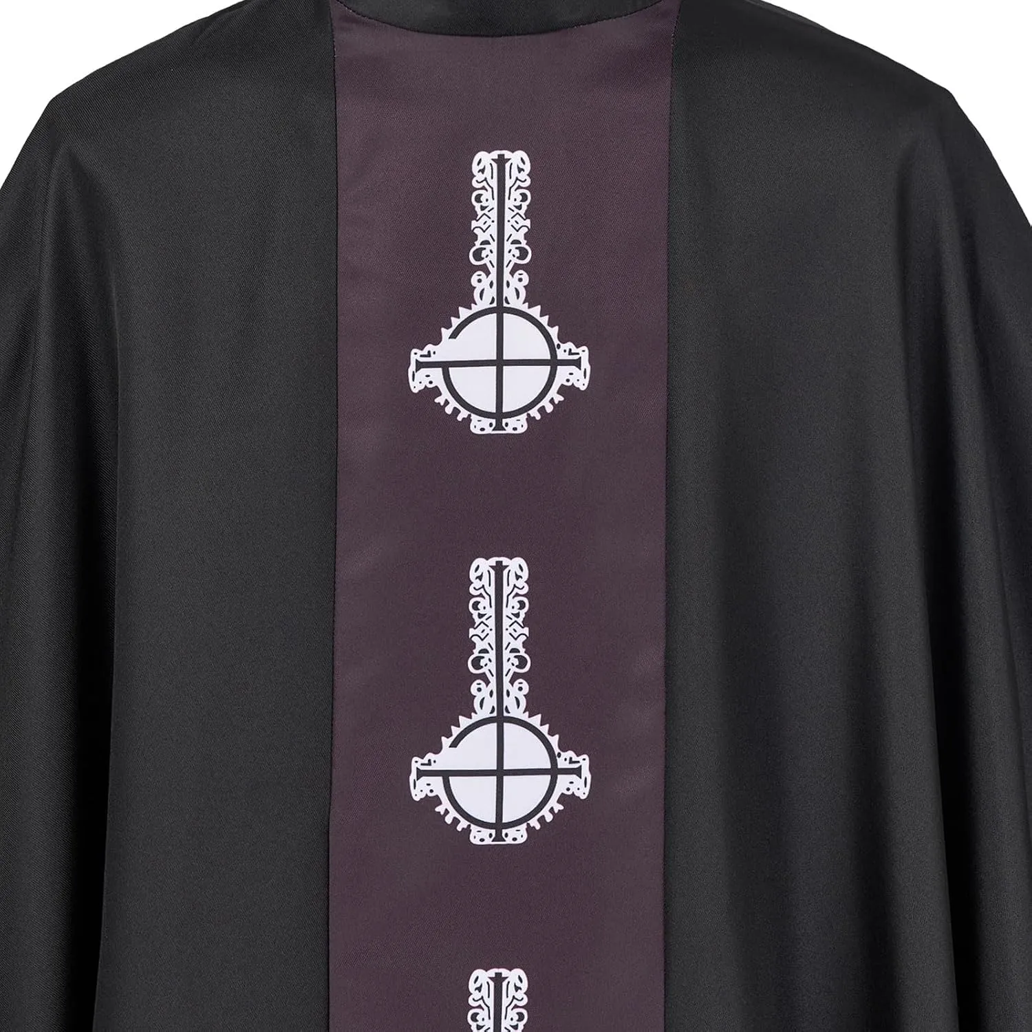 Catholic Priest Chasuble Vestments with Cap-Liturgical Mass Robe Round Collar for Church Services, Halloween Clergy