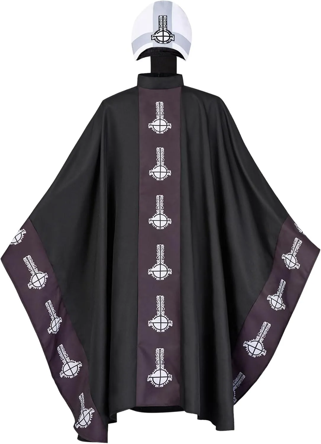 Catholic Priest Chasuble Vestments with Cap-Liturgical Mass Robe Round Collar for Church Services, Halloween Clergy