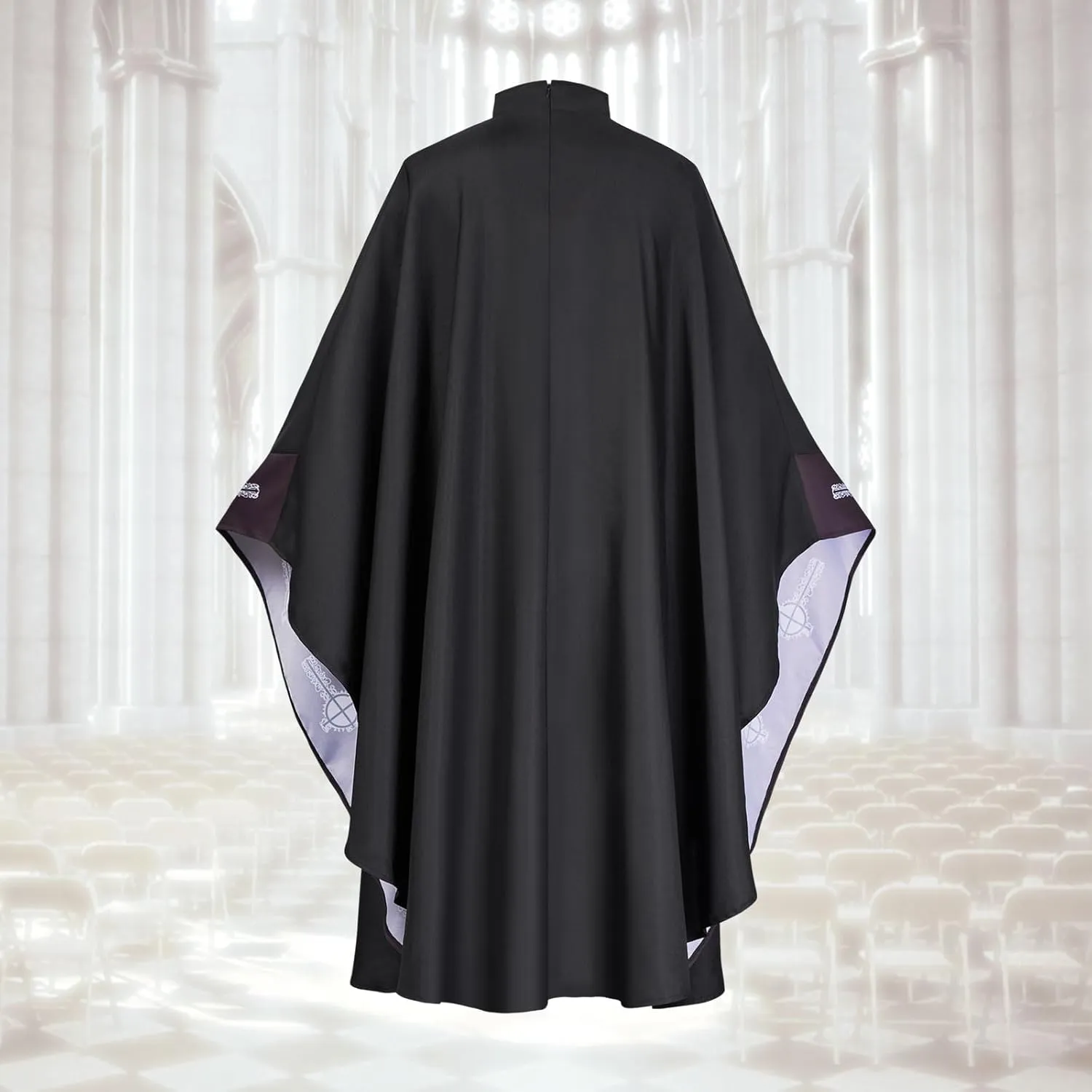 Catholic Priest Chasuble Vestments with Cap-Liturgical Mass Robe Round Collar for Church Services, Halloween Clergy