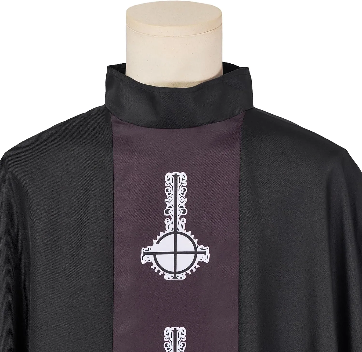 Catholic Priest Chasuble Vestments with Cap-Liturgical Mass Robe Round Collar for Church Services, Halloween Clergy