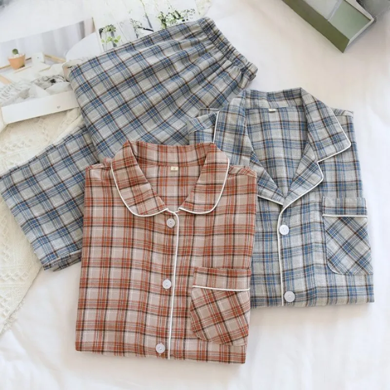 Cotton Flannel Type Plaid Pajama Set