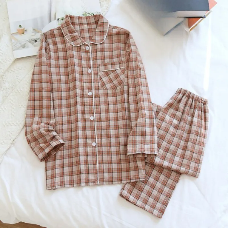 Cotton Flannel Type Plaid Pajama Set
