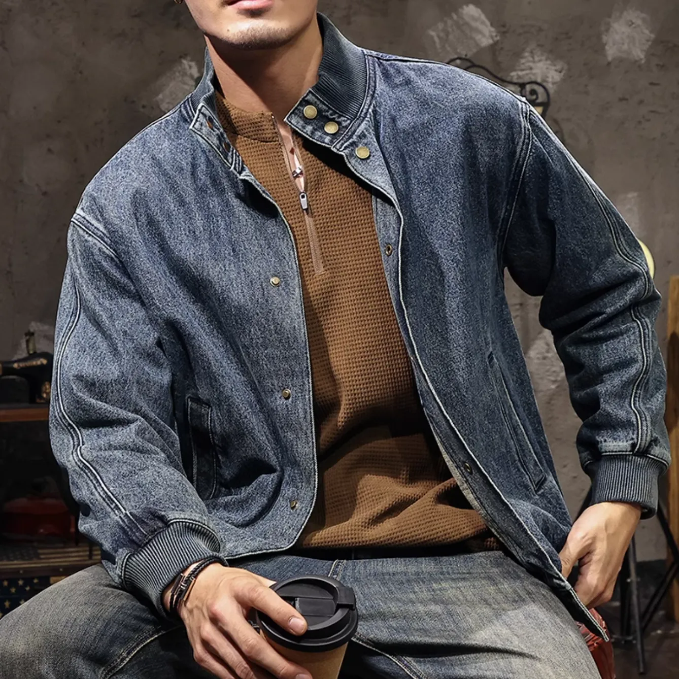 Denim Retro Distressed Motorcycle Jacket P1205