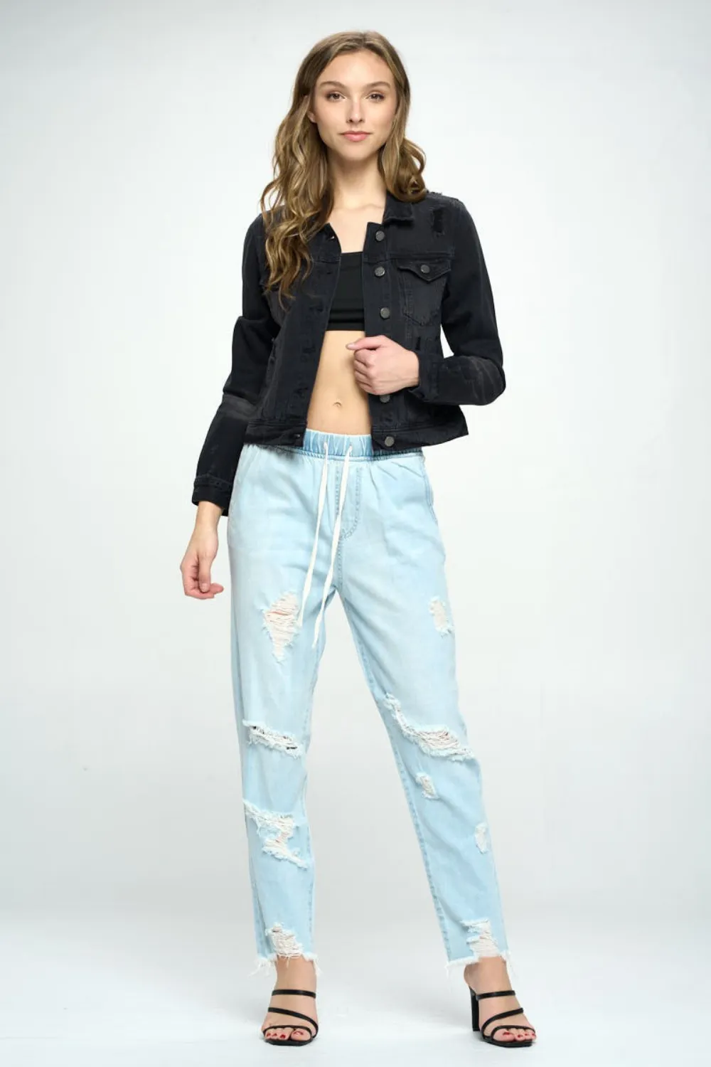 DISTRESSED JEAN JACKET | BLACK