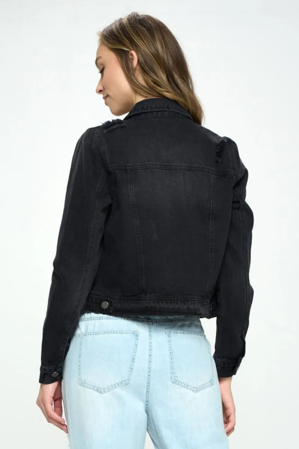 DISTRESSED JEAN JACKET | BLACK