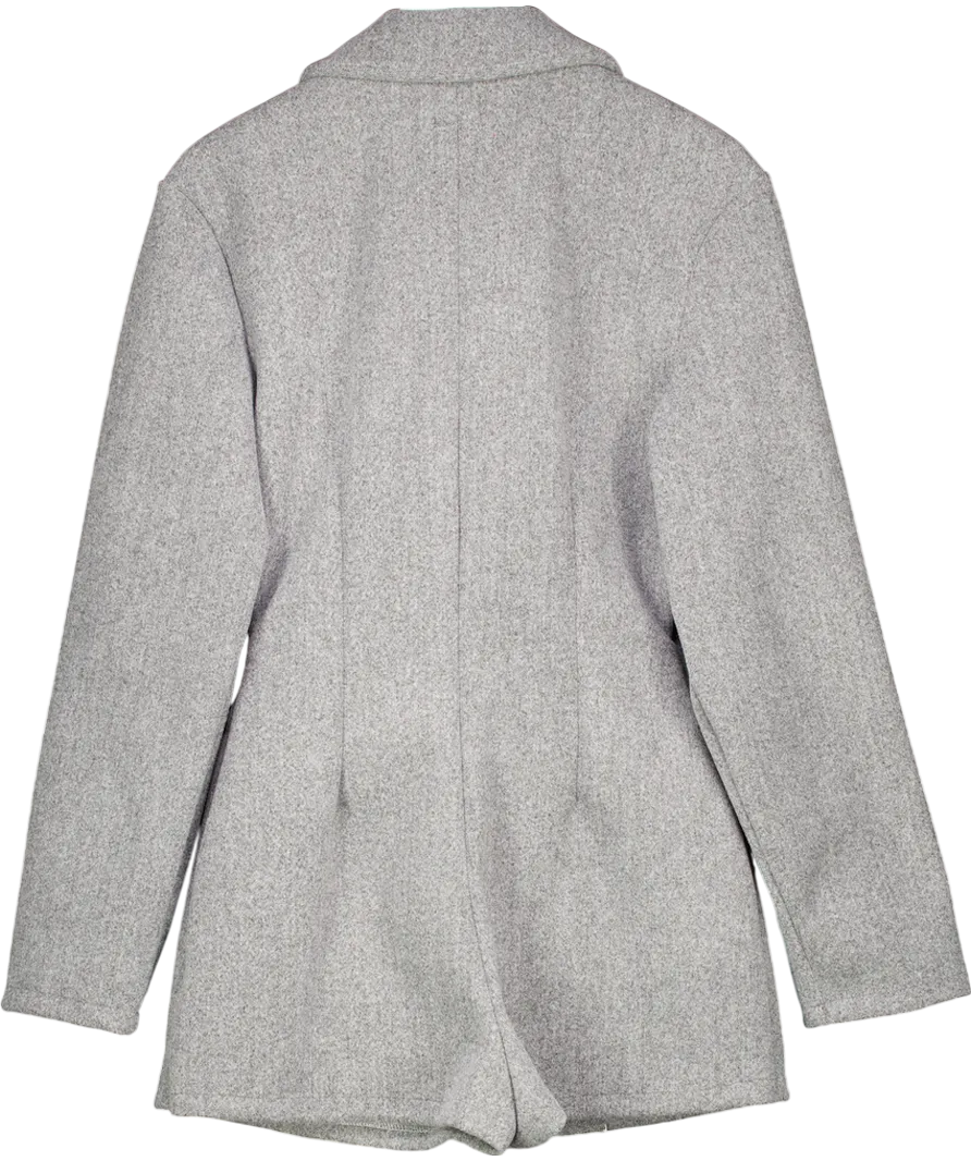EGO Long Sleeve Pocket Detail Wool Look Blazer Playsuit In Grey UK 10
