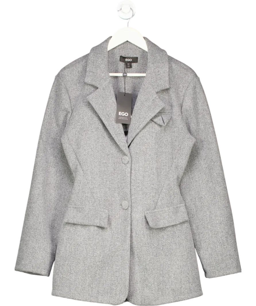 EGO Long Sleeve Pocket Detail Wool Look Blazer Playsuit In Grey UK 10