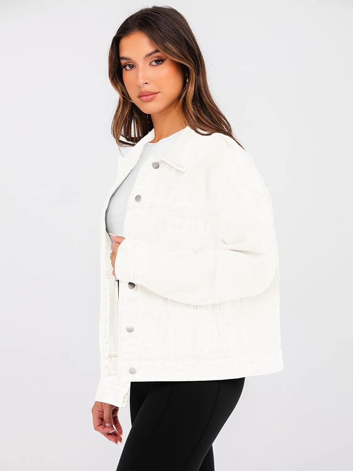 Glamaker Womens Oversized Jean Jacket Casual Long Sleeve Button Down Denim Jacket Fall Coat