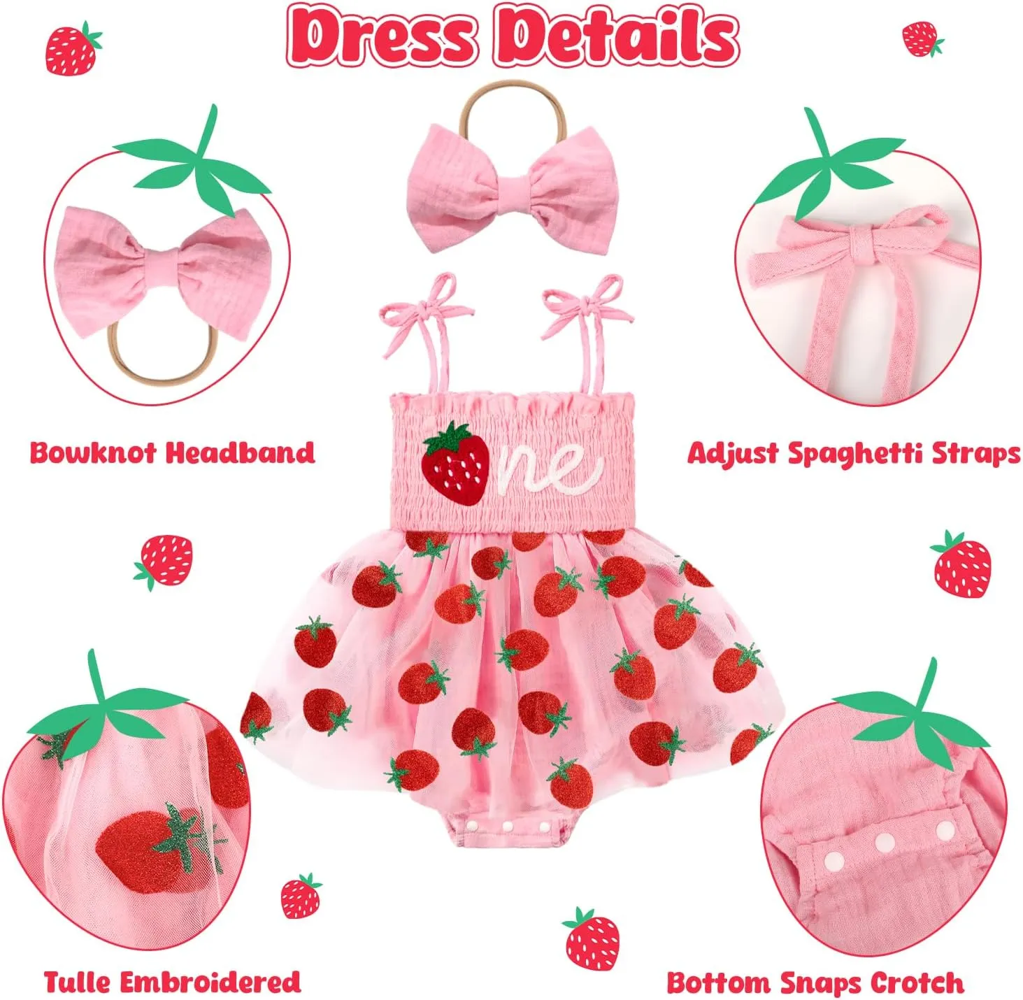 HONGTEYA Baby Girl 1st Birthday Outfit Girl First Birthday Clothes One Year Old Gifts Lace Romper Tulle Summer Newborn Dress