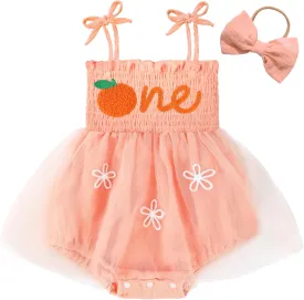 HONGTEYA Baby Girl 1st Birthday Outfit Girl First Birthday Clothes One Year Old Gifts Lace Romper Tulle Summer Newborn Dress