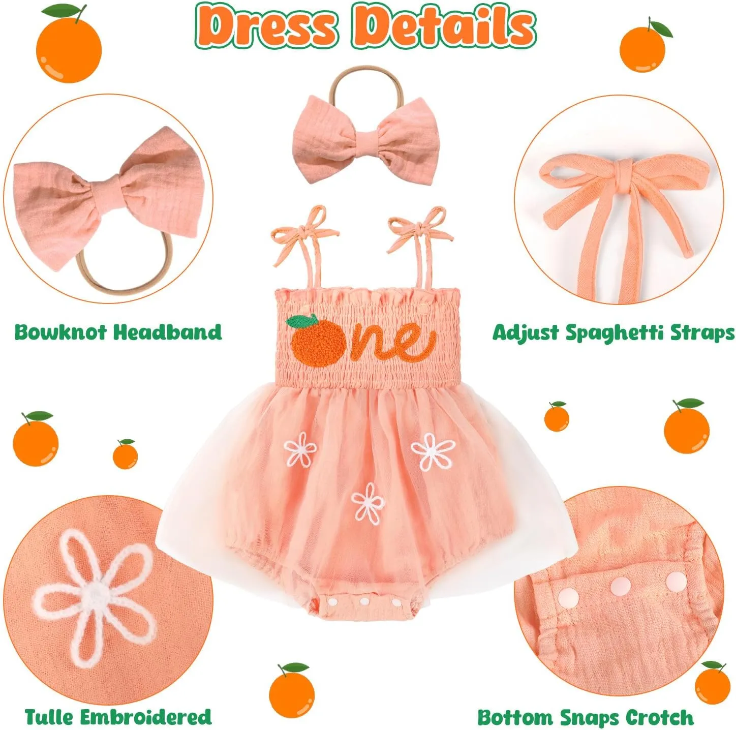 HONGTEYA Baby Girl 1st Birthday Outfit Girl First Birthday Clothes One Year Old Gifts Lace Romper Tulle Summer Newborn Dress