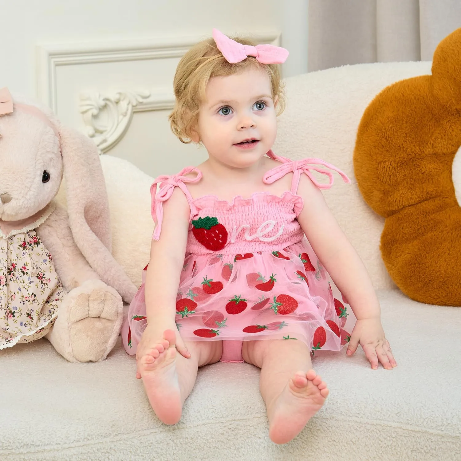 HONGTEYA Baby Girl 1st Birthday Outfit Girl First Birthday Clothes One Year Old Gifts Lace Romper Tulle Summer Newborn Dress