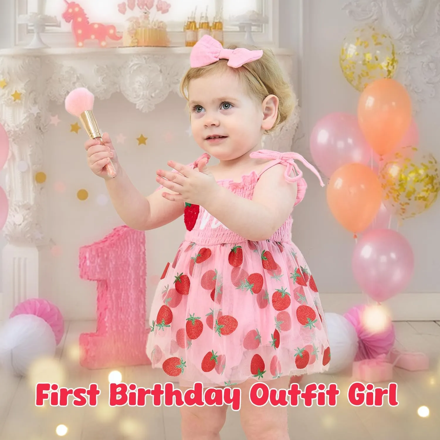 HONGTEYA Baby Girl 1st Birthday Outfit Girl First Birthday Clothes One Year Old Gifts Lace Romper Tulle Summer Newborn Dress