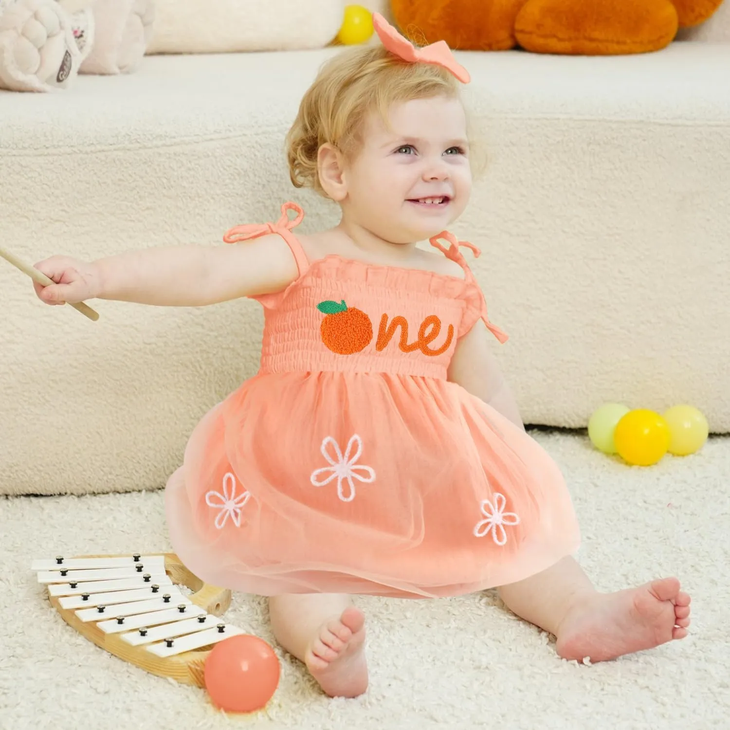 HONGTEYA Baby Girl 1st Birthday Outfit Girl First Birthday Clothes One Year Old Gifts Lace Romper Tulle Summer Newborn Dress