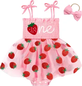 HONGTEYA Baby Girl 1st Birthday Outfit Girl First Birthday Clothes One Year Old Gifts Lace Romper Tulle Summer Newborn Dress