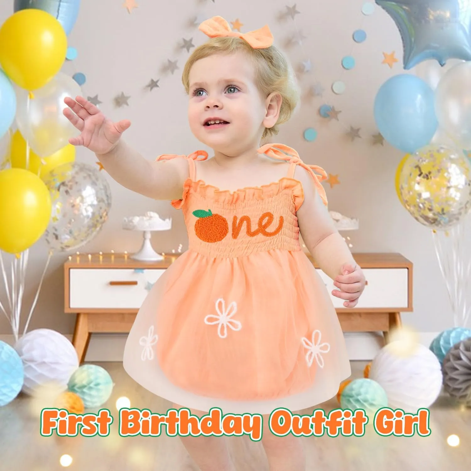 HONGTEYA Baby Girl 1st Birthday Outfit Girl First Birthday Clothes One Year Old Gifts Lace Romper Tulle Summer Newborn Dress
