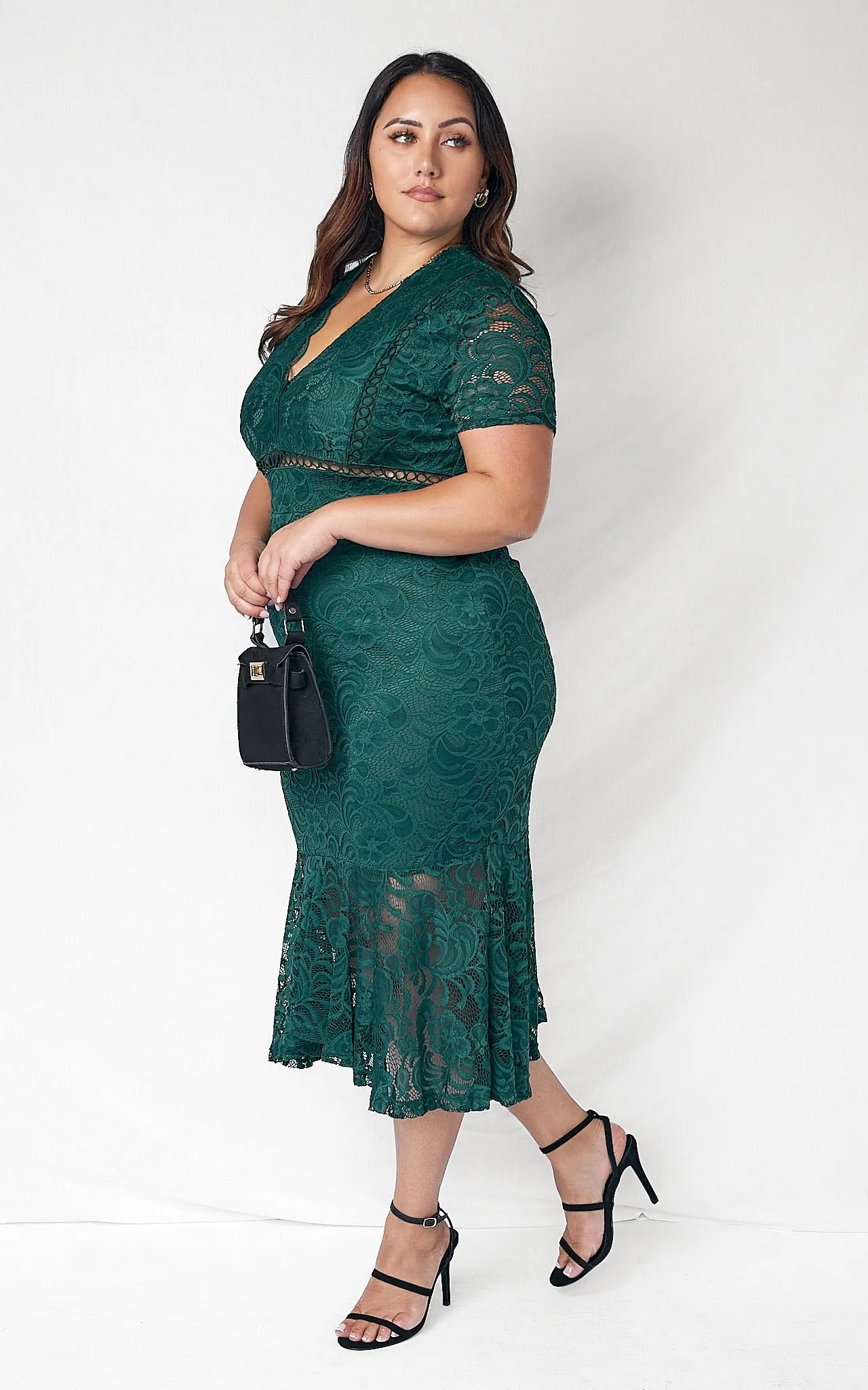 Invitation Lace Midi Dress - Emerald