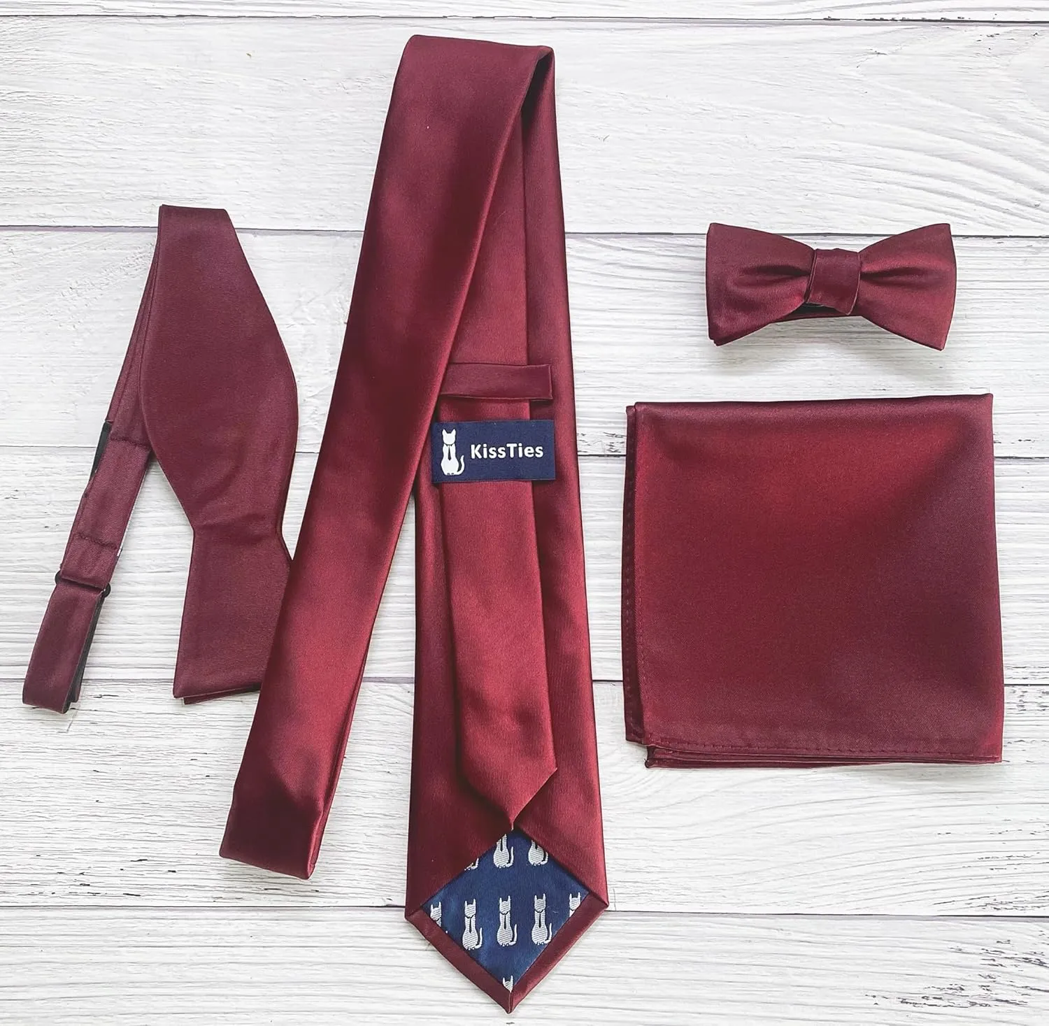 KissTies Satin Tie Set Solid Ties Mens Necktie   Pocket Square