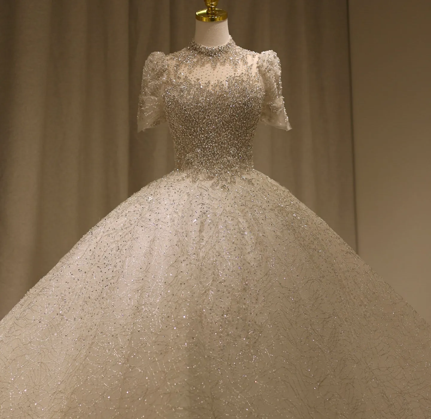 Luxury Crystal High Neck Ball Gown Wedding Dress RS002