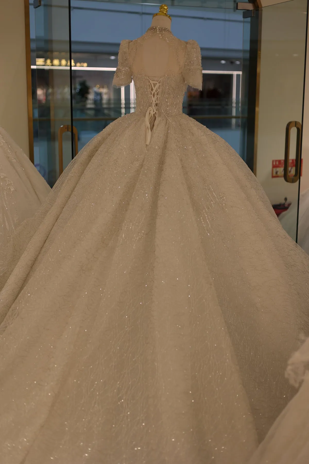 Luxury Crystal High Neck Ball Gown Wedding Dress RS002