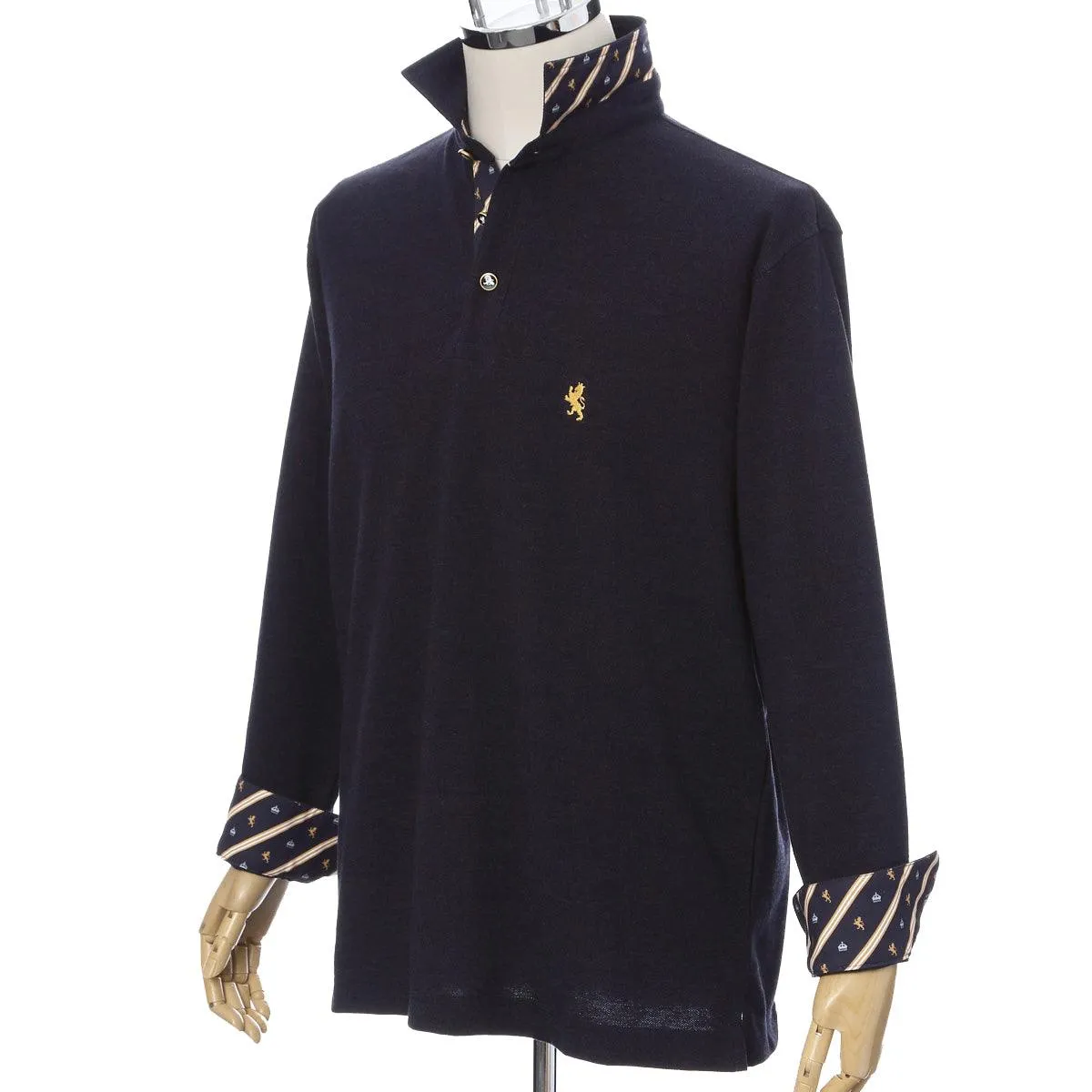 Men’s Long Sleeve Sports Fashion Polo Shirt -08. King Lion & Crown Design Made in Japan