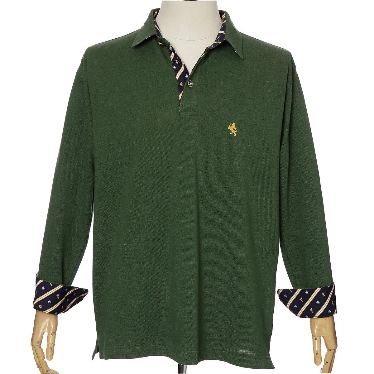 Men’s Long Sleeve Sports Fashion Polo Shirt -08. King Lion & Crown Design Made in Japan