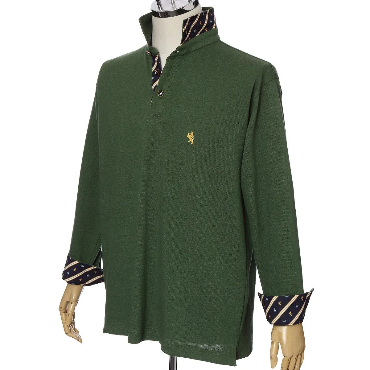 Men’s Long Sleeve Sports Fashion Polo Shirt -08. King Lion & Crown Design Made in Japan