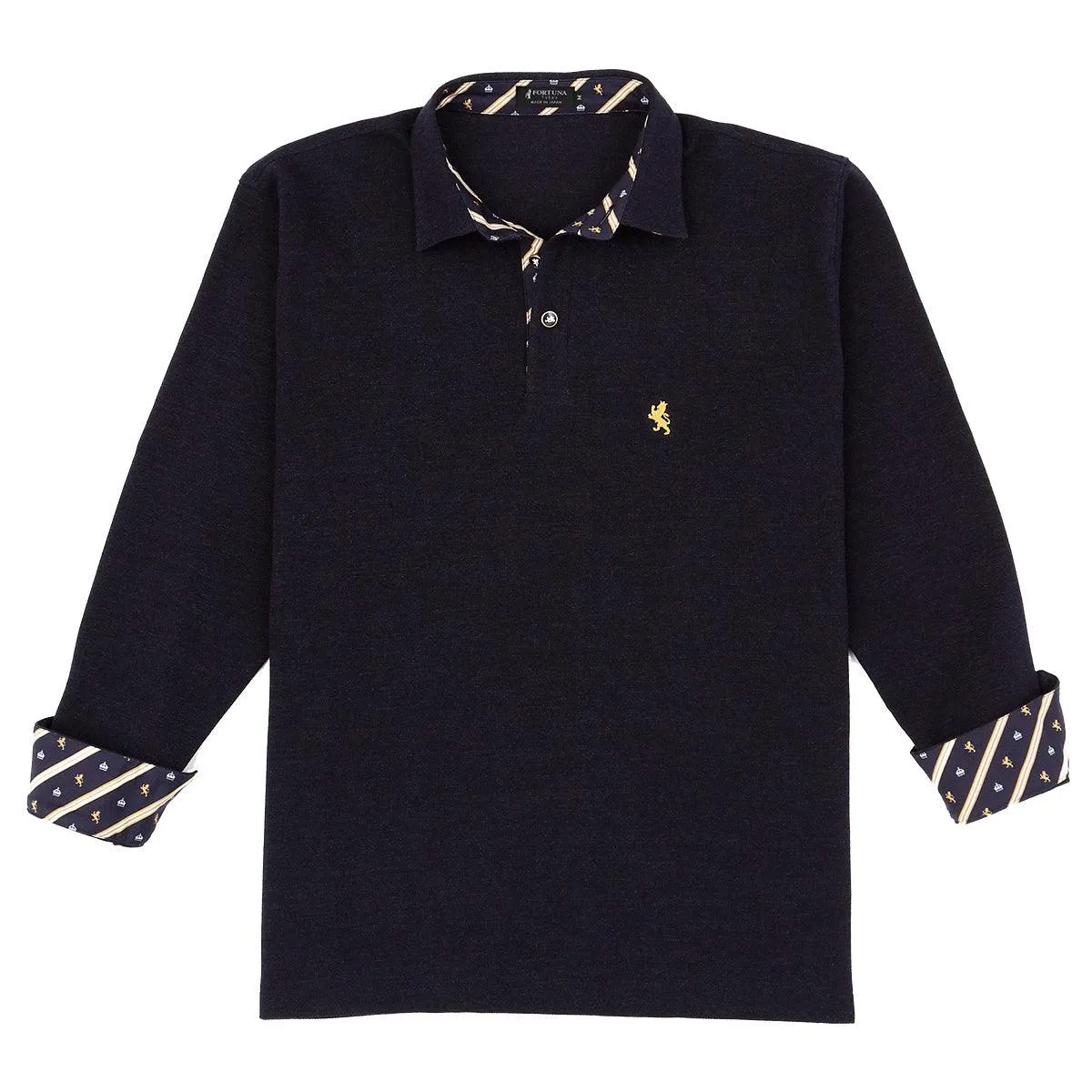 Men’s Long Sleeve Sports Fashion Polo Shirt -08. King Lion & Crown Design Made in Japan