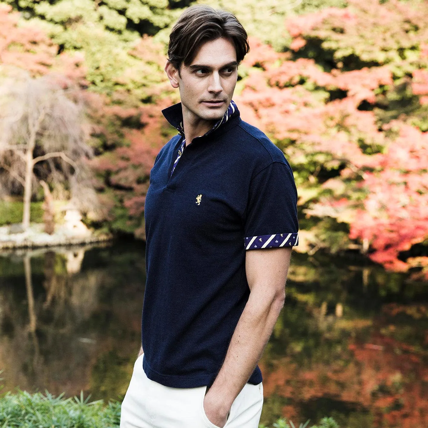 Men’s Short Sleeve Sports Polo Shirt -08. King Lion & Crown Design Made in Japan