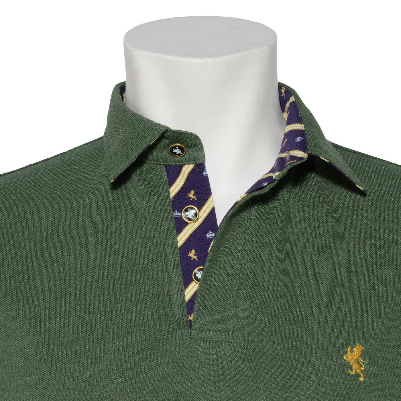 Men’s Short Sleeve Sports Polo Shirt -08. King Lion & Crown Design Made in Japan
