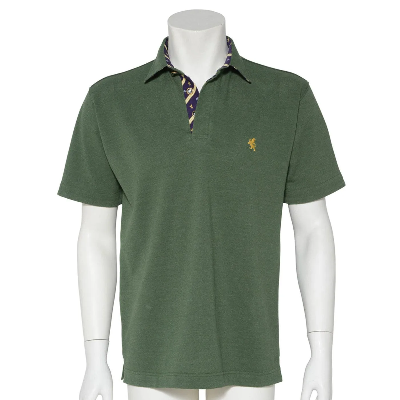 Men’s Short Sleeve Sports Polo Shirt -08. King Lion & Crown Design Made in Japan