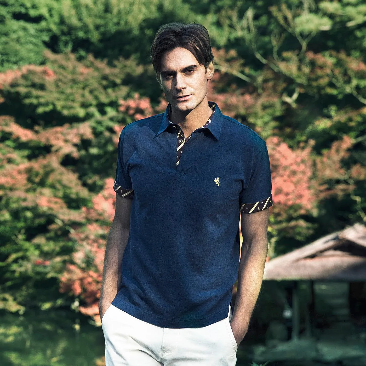 Men’s Short Sleeve Sports Polo Shirt -08. King Lion & Crown Design Made in Japan