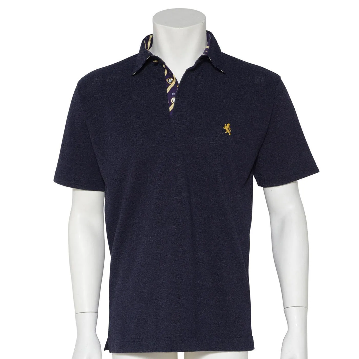 Men’s Short Sleeve Sports Polo Shirt -08. King Lion & Crown Design Made in Japan