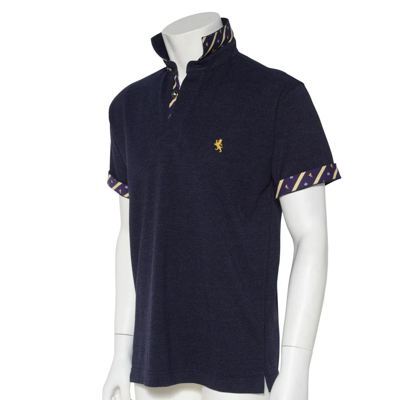 Men’s Short Sleeve Sports Polo Shirt -08. King Lion & Crown Design Made in Japan