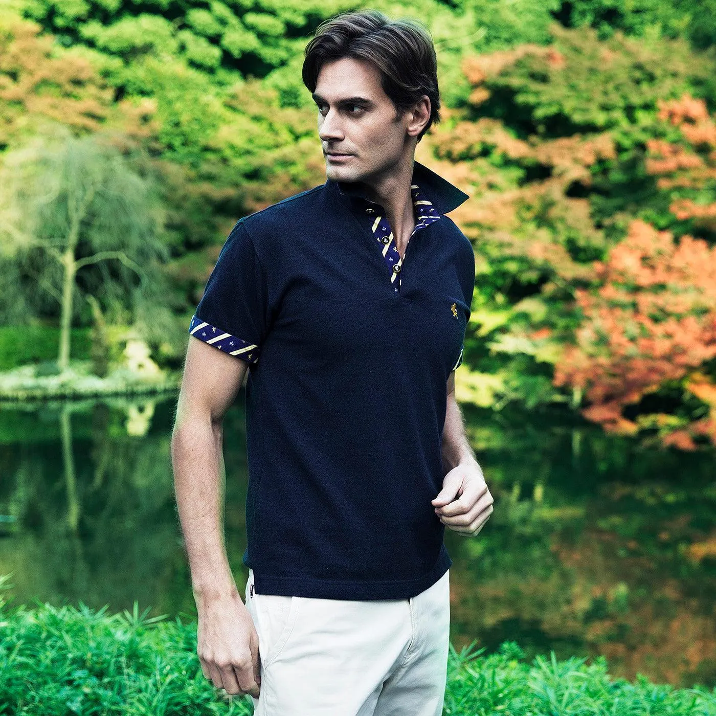 Men’s Short Sleeve Sports Polo Shirt -08. King Lion & Crown Design Made in Japan