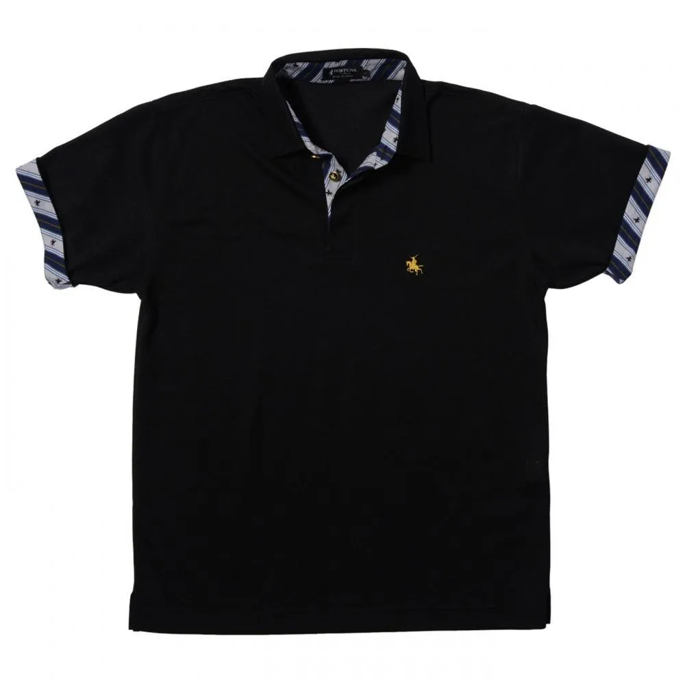Men’s Short Sleeve Sports Polo Shirt -19. MASAMUNE Date Quick Dry Black Made in Japan