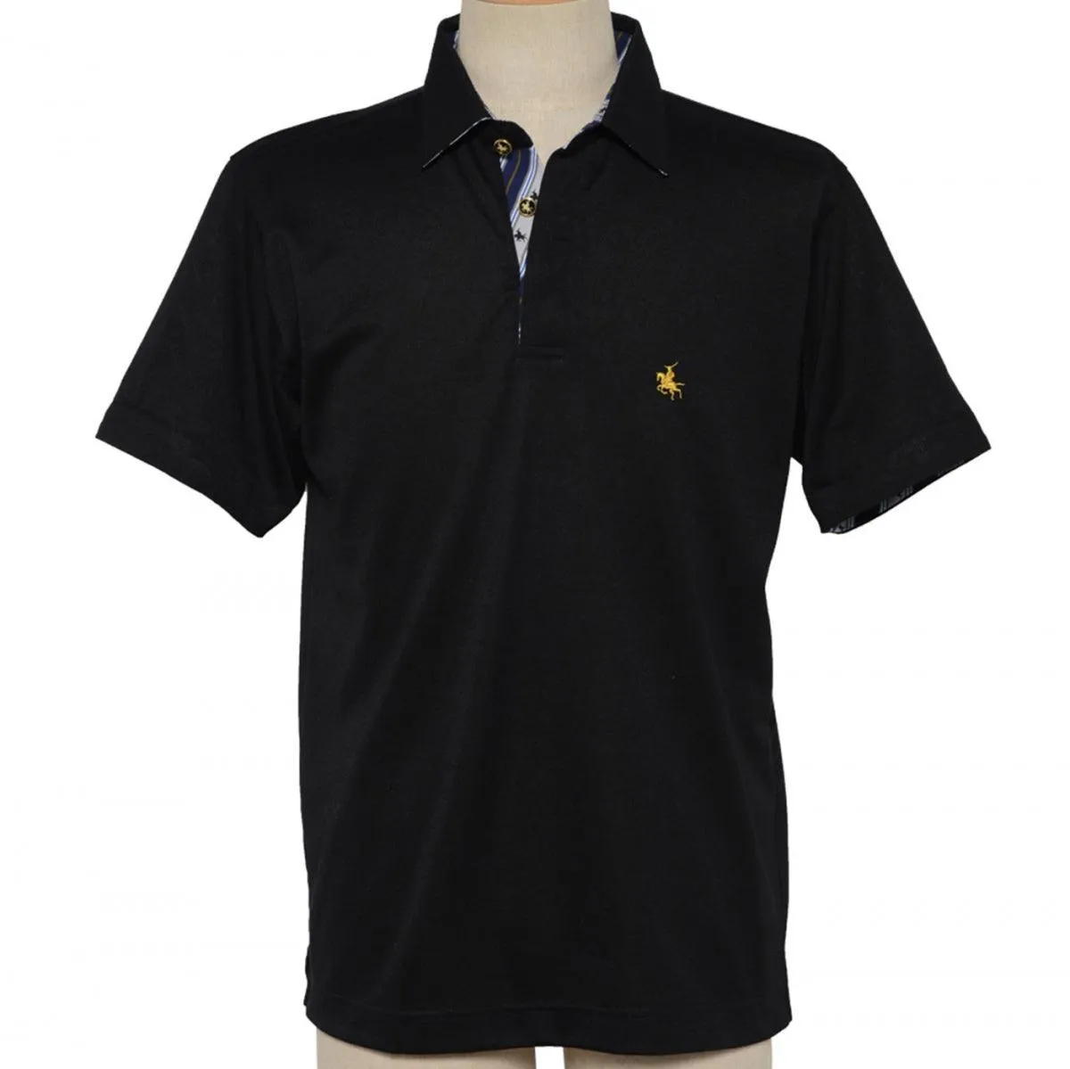 Men’s Short Sleeve Sports Polo Shirt -19. MASAMUNE Date Quick Dry Black Made in Japan