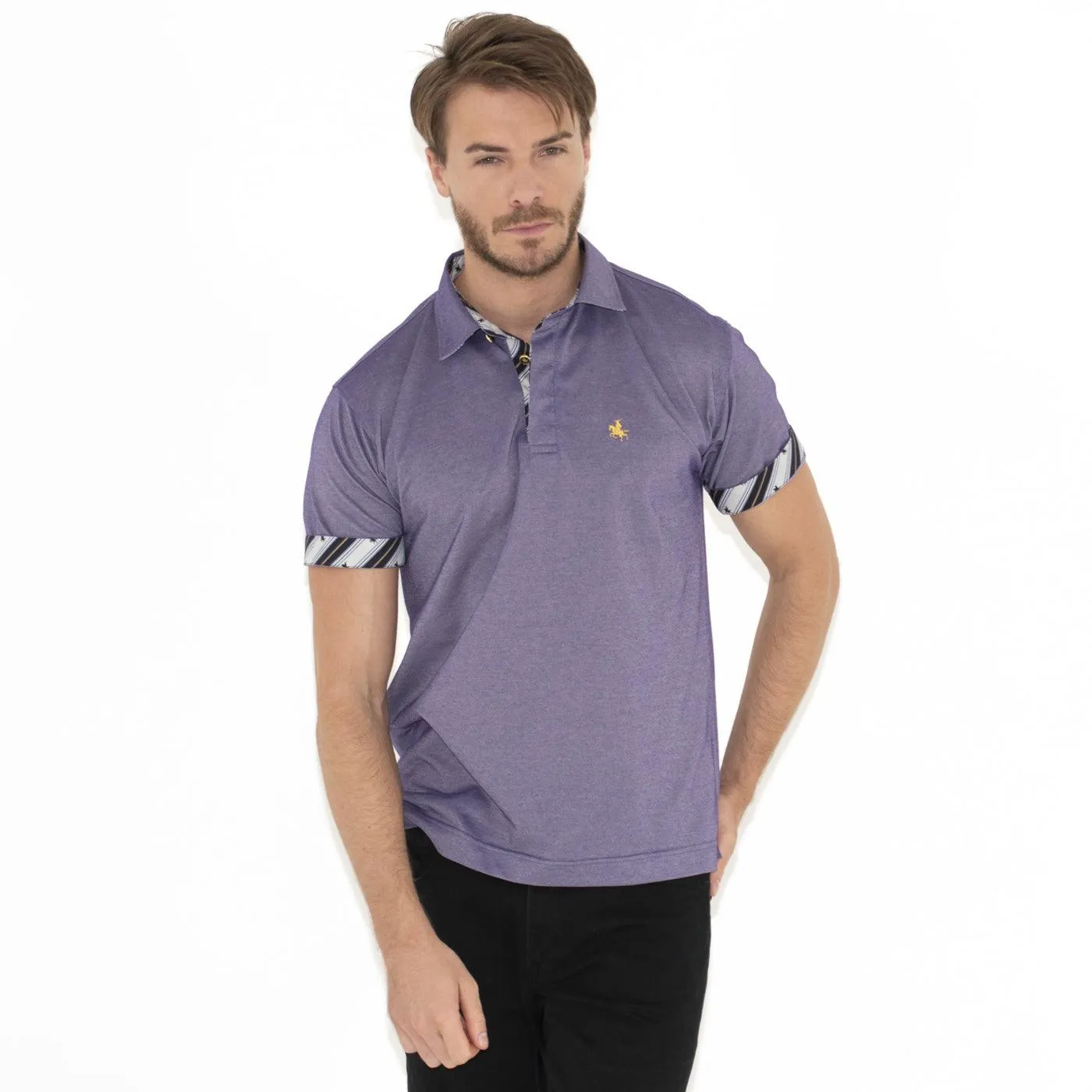 Men’s Short Sleeve Sports Polo Shirt -19. MASAMUNE Date Quick Dry Black Made in Japan
