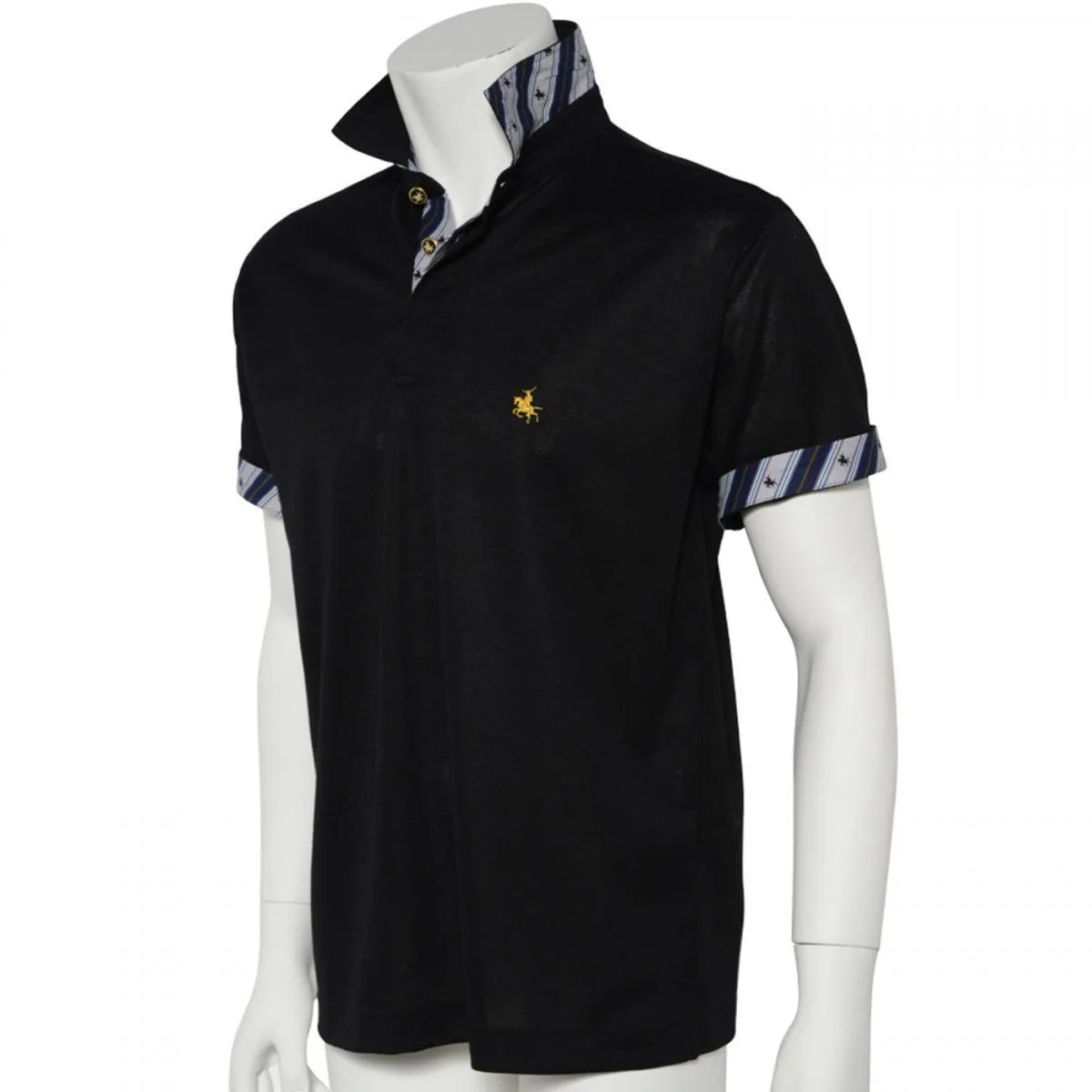 Men’s Short Sleeve Sports Polo Shirt -19. MASAMUNE Date Quick Dry Black Made in Japan