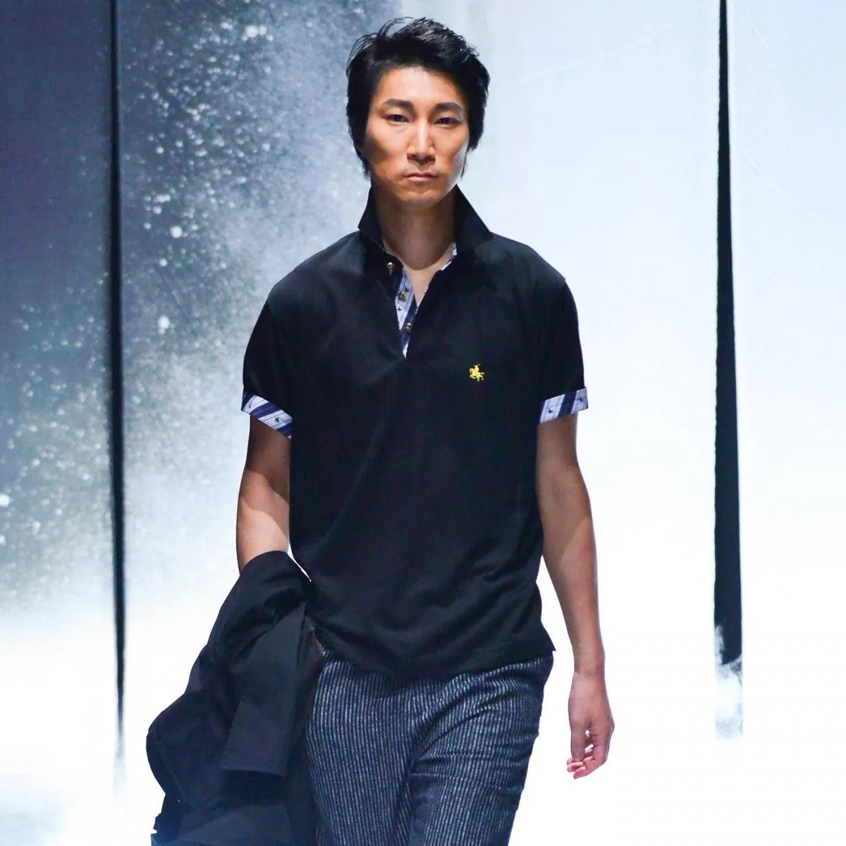 Men’s Short Sleeve Sports Polo Shirt -19. MASAMUNE Date Quick Dry Black Made in Japan