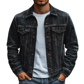 Men's Vintage Black Washed Distressed Denim Jacket 67477922U