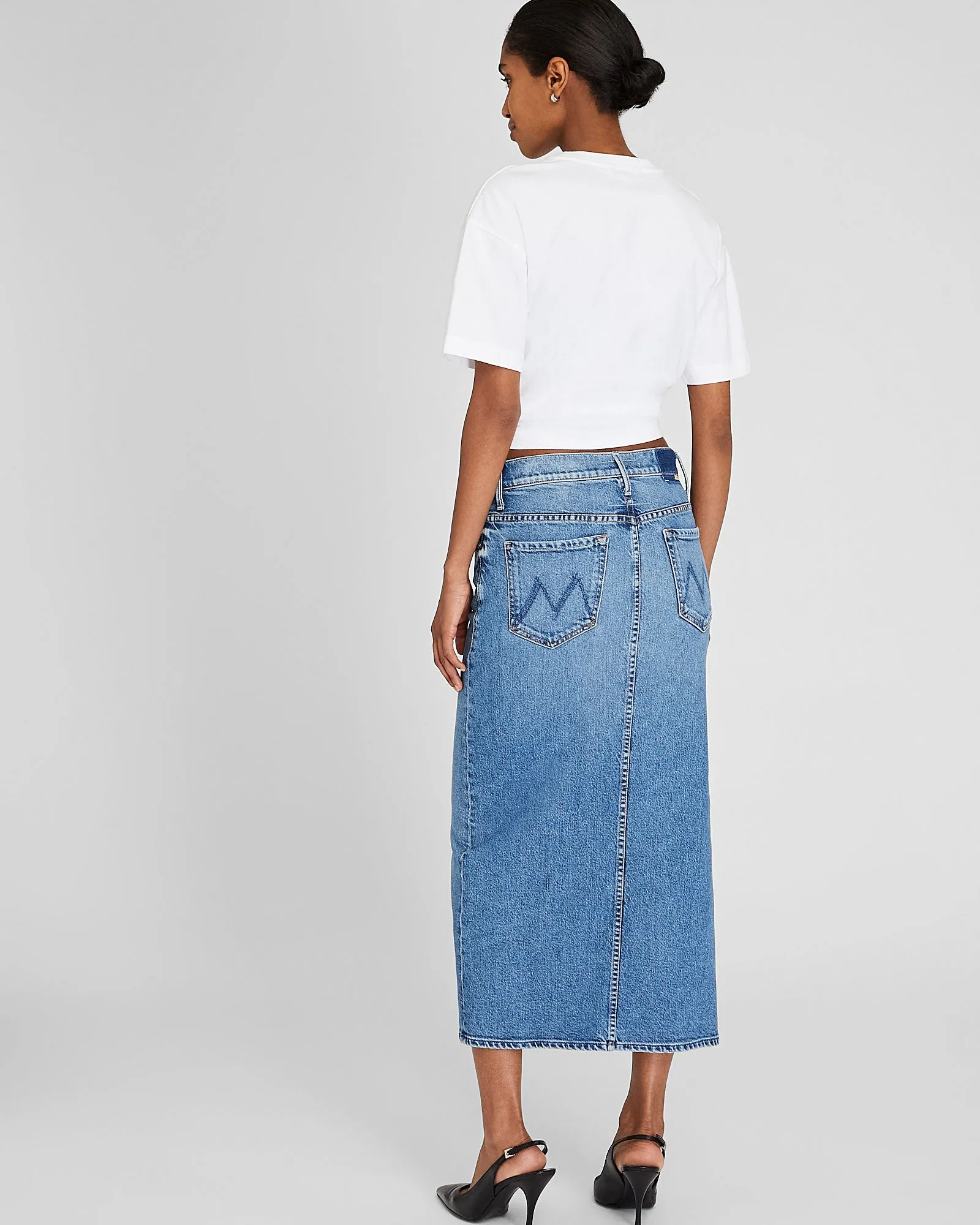 MOTHER The Split Second Denim Midi Skirt
