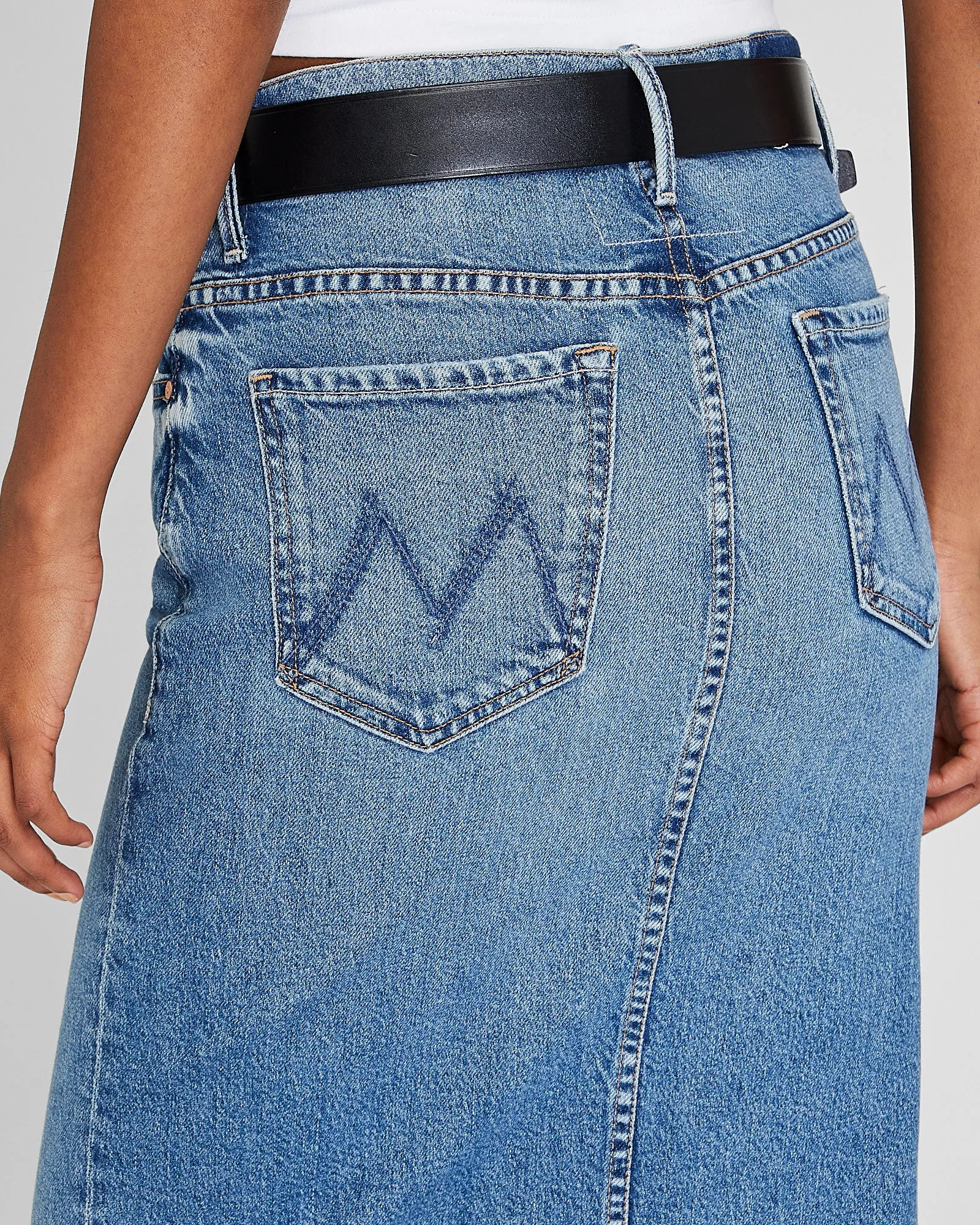 MOTHER The Split Second Denim Midi Skirt