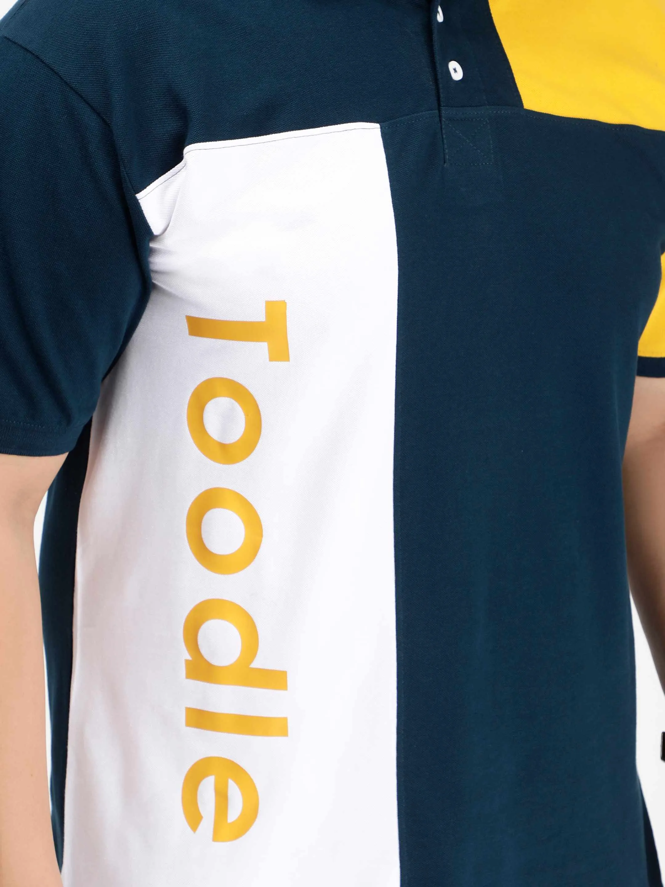 Mustard Yellow Color Block Plus Size Polo T-shirt