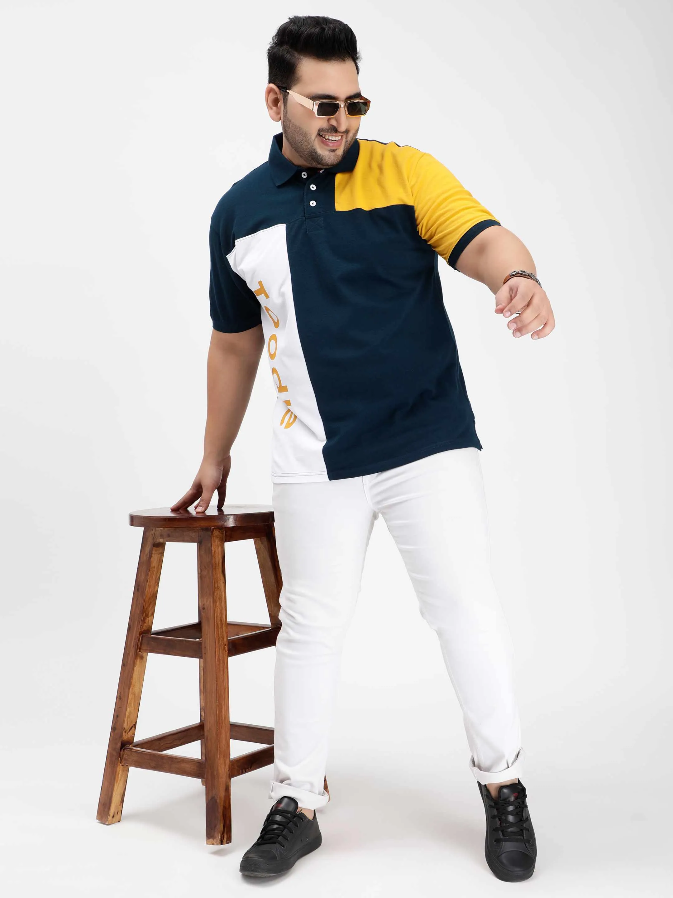 Mustard Yellow Color Block Plus Size Polo T-shirt
