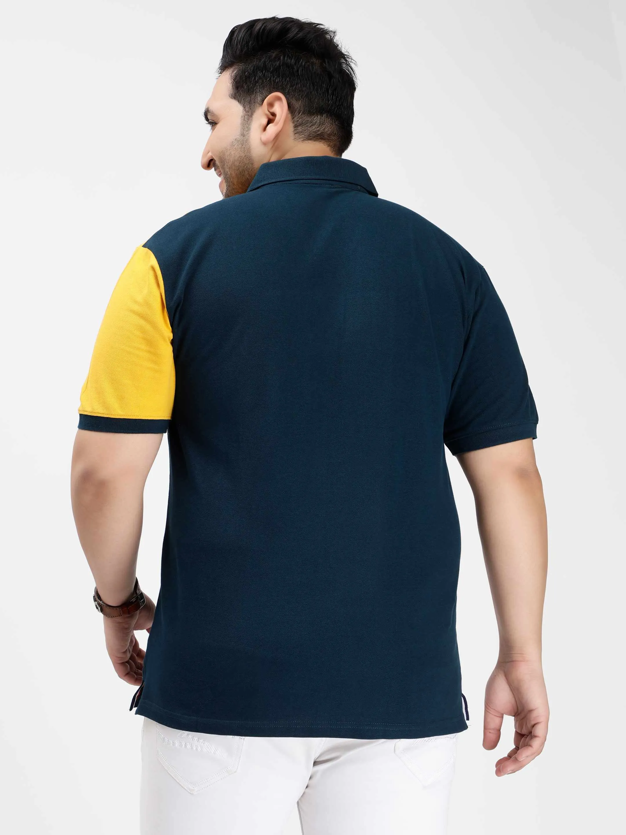 Mustard Yellow Color Block Plus Size Polo T-shirt
