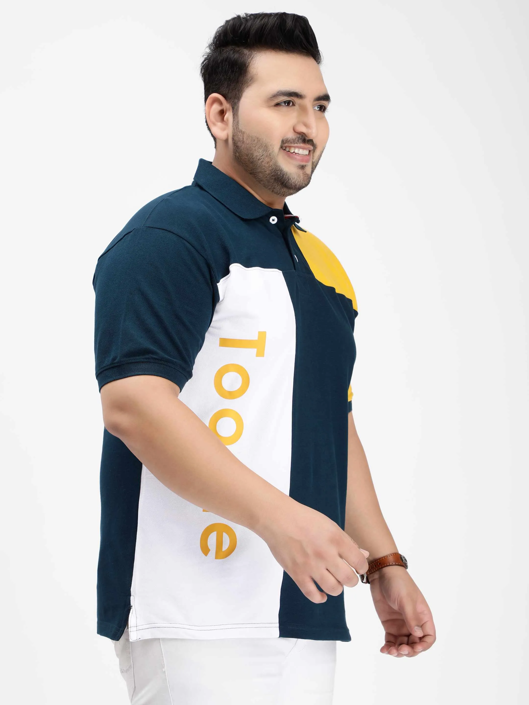 Mustard Yellow Color Block Plus Size Polo T-shirt
