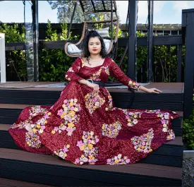 Naz Maroon Phool Aur  Sitara Gown
